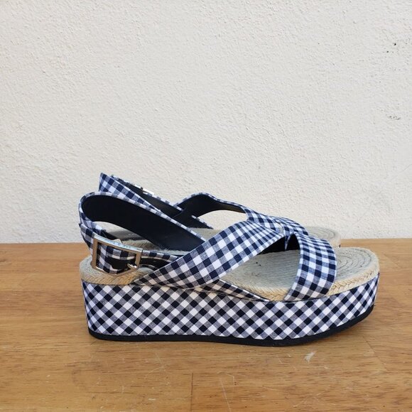 rag & bone Megan Gingham Navy White Sandals - Picture 4 of 12